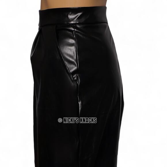 High Rise Faux Leather Tapered Pants Straight Leg Zip Fly Ankle Length Size L - Picture 6 of 11